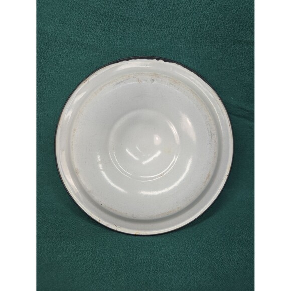 Vintage Enamelware White & Black Enamel 6" Pots Set of 3 with 1 Lid Sauce Soup - Picture 11 of 12